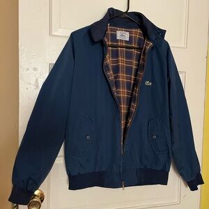 Lacoste x Izod- Vintage Navy Bomber Jacket with Plaid Lining
